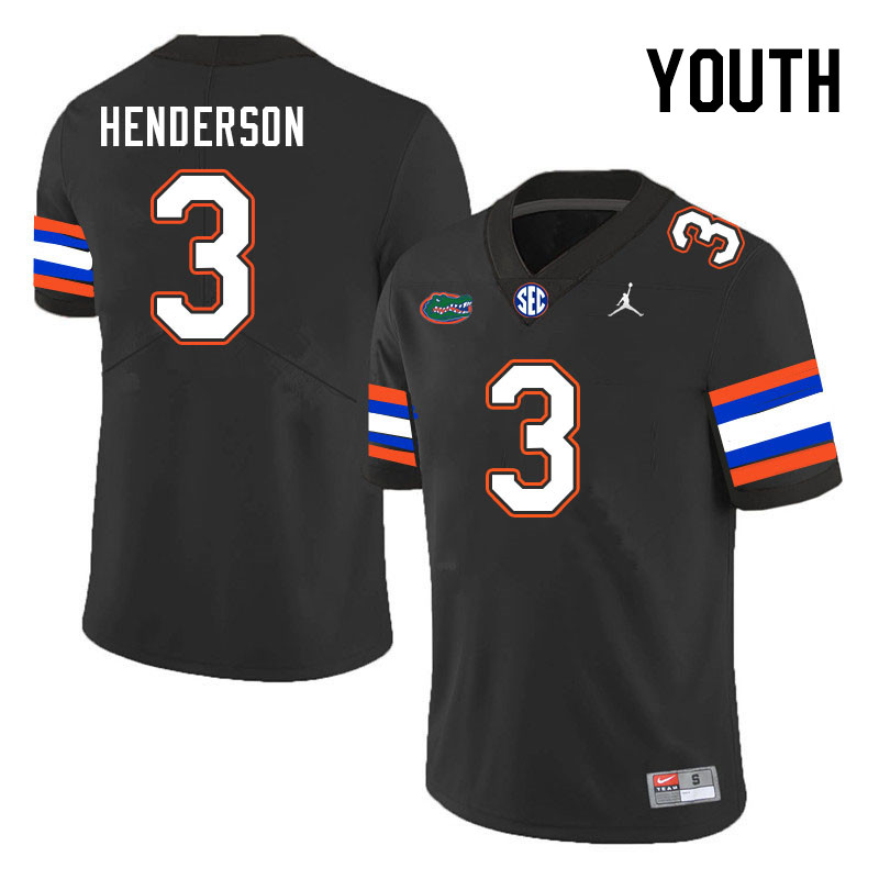 Youth #3 Xzavier Henderson Florida Gators College Football Jerseys Stitched-Black